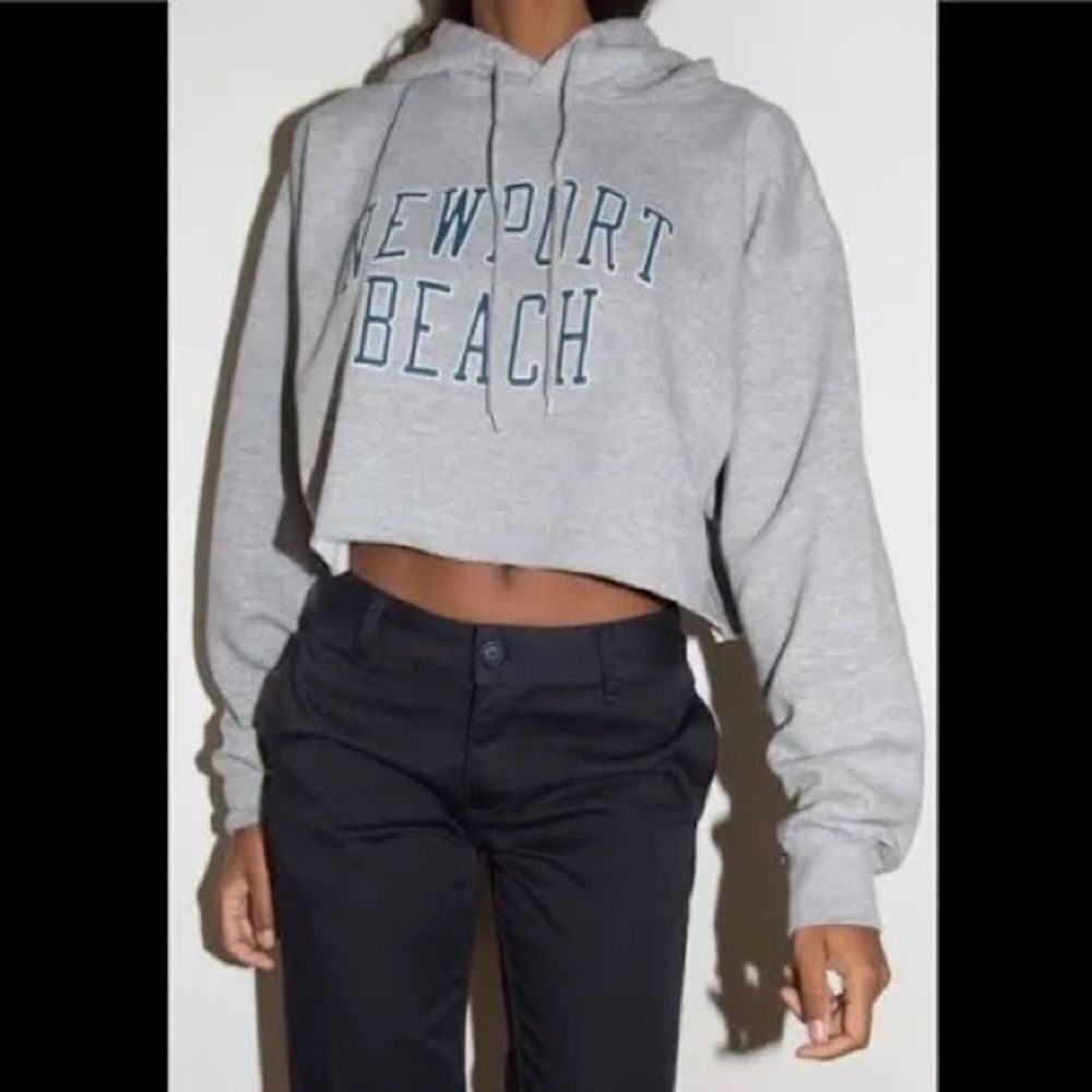 Brandy Melville John Galt Grey Cropped Oversized Newport Beach Hoodie One Size
